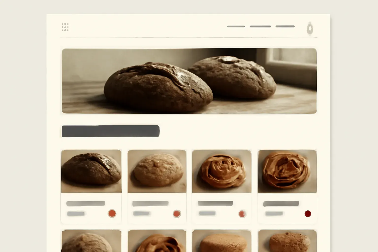 Concept project: a bakery online shop with a product grid, flat screenshot
